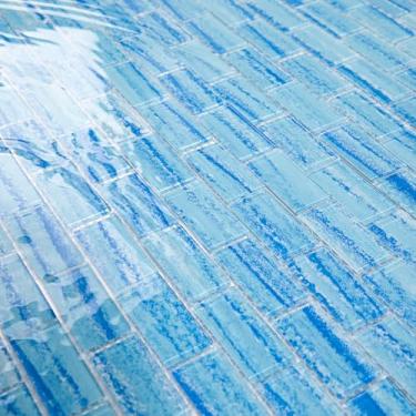 Imagem de Adedeo Azulejo de mosaico de vidro gradiente azul claro 30,5 x 30,5 cm, azulejo de vidro brilhante para piscina, duche, fonte de água, spa, parede (pacote com 5 unidades, 5 m²)