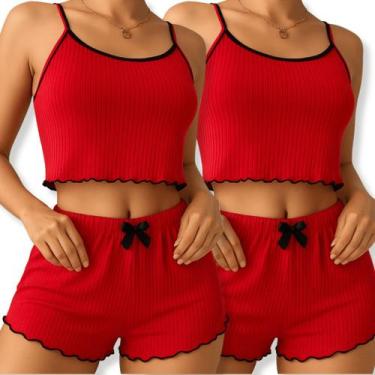 Imagem de Kit 2 Pijama Baby dool Feminino Babadinho - Baby doll Vermelho e de Co