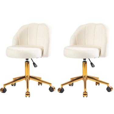 Imagem de Cadeira Petala Anm9700s Anima Office Revestida Em Veludo Off White Base Rodízio Dourado