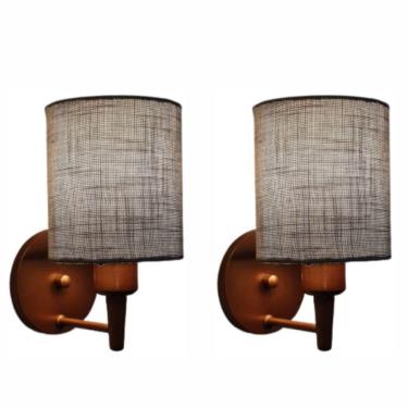 Imagem de Kit-2 Arandela Cilíndrica Md-2009 Base Cobre Cúpula Em Tecido 14x15cm Rustico Cinza - Bivolt