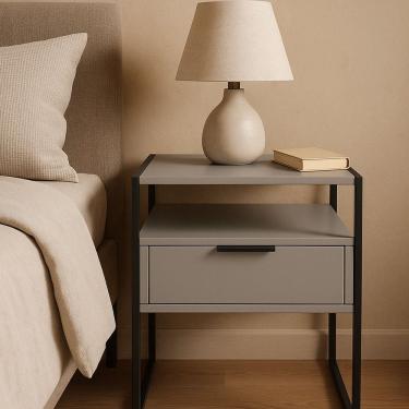 Imagem de Mesa de Cabeceira 1 Gaveta Estilo Industrial Detroit Cinza