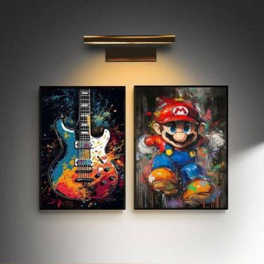 Imagem de Kit 2 Quadros Quarto Menino Rock E Gamer 33X24Cm