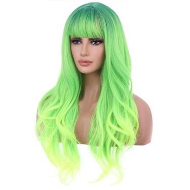 Imagem de Peruca BERON verde neon longa ondulada sintética para mulheres