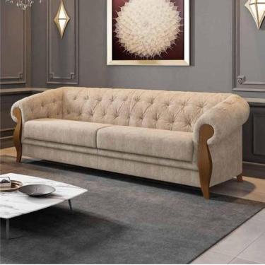 Imagem de Estofado 2 Lugares com Molas Aspirais e Madeira Nobre Linho Bege Adhar