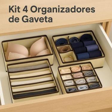 Imagem de Kit 4 Organizadores de Gaveta Dobráveis Bege para Roupas Íntimas, Meia