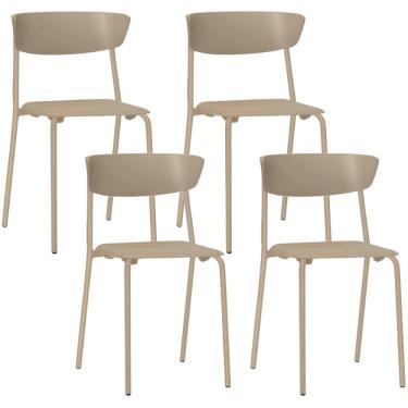 Imagem de Kit 04 Cadeiras Empilhável Fixa F02 Base Aço Nude - Lyam Decor