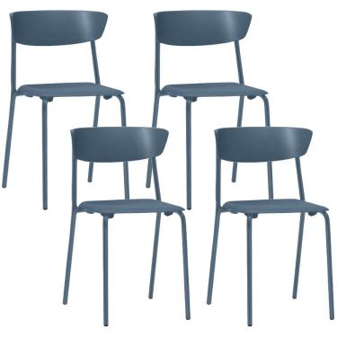 Imagem de Kit 04 Cadeiras Empilhável Fixa F02 Base Aço Azul - Lyam Decor