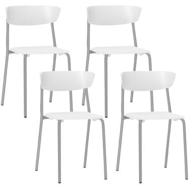 Imagem de Kit 04 Cadeiras Empilhável Fixa F02 Base Aço Cinza Branco - Lyam Decor