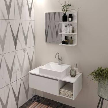 Imagem de Conjunto de Banheiro com Balcão Gabinete Suspenso 1 Porta e Nicho e Es
