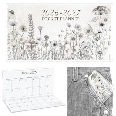 Imagem de ReliThick 17,8 cm x 16,5 cm 2025-2026 calendário de bolso para bolsa pequena agenda mensal caderno capa de PVC bolso calendário bloco de notas apreciação presente presente para mulheres mães amigas