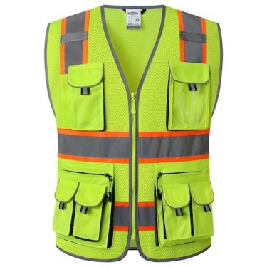 Imagem de Colete de segurança JKSafety, 10 bolsos, cor neon de alta visibilidade