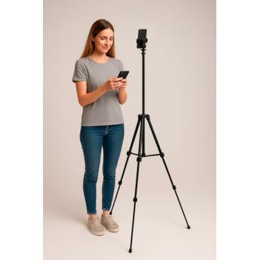 Imagem de Tripé Metálico Profissional Ajustável Altura para Iluminação Ring Light Câmera Celular Suporte Fotográfico