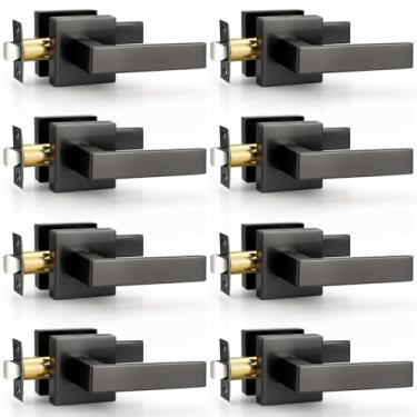 Imagem de Probrico Maçanetas de porta de passagem cinza sem travamento interior, pacote com 8, maçanetas quadradas pretas de bronze para corredor de armário