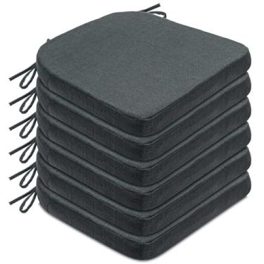 Imagem de Algudbilt Conjunto de 4 ou 6 almofadas de cadeira – Almofada de assento de espuma grossa 43 x 40 cm com laços e capa lavável removível para cadeiras de jantar, escritório | Madeira | Cadeiras de metal