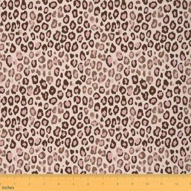 Imagem de jejeloiu Tecido de leopardo marrom da The Yard Tecido de estofamento de chita para costura, artesanato, estampa animal, impermeável, decoração interna e externa para projetos de bricolage em casa, 1
