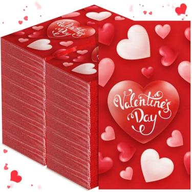 Imagem de Sayglossy 200 guardanapos para convidados do dia dos namorados, 2 camadas, toalhas de mão de papel de almoço descartáveis com coração vermelho, guardanapos de festa, coquetel, guardanapos, para casa,