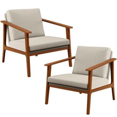 Imagem de Kit 02 Poltronas Para Sala De Estar Petra B04 Linho Cru - LYAM DECOR