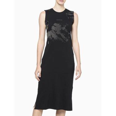 Imagem de Vestido Calvin Klein Fenda Caviar Foil Lua Preto - CF3OC30VM412-0987-Feminino