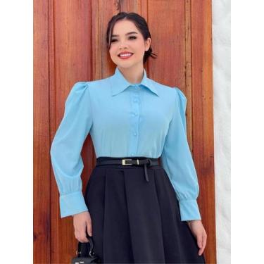 Imagem de Camisa Social Feminina Manga Longa Elegante Moderna - Fashion, Azul, G