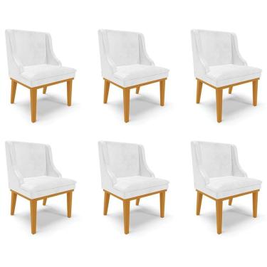 Imagem de Kit 6 Cadeiras Decorativas Sala De Jantar Base Fixa De Madeira Firenze Pu Branco Brilho/castanho G19