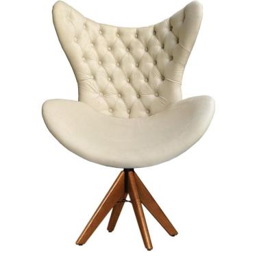 Imagem de Cadeira Decorativa Com Capitonê Big Egg Bege Giratória Madeira