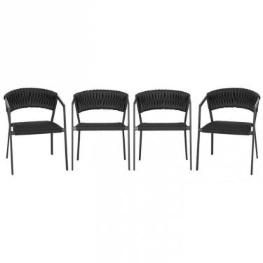 Imagem de 4 Cadeiras Atenas Alumínio Tricô Náutico P/ Cozinha Trama Preto