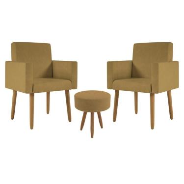 Imagem de Kit 2 Poltronas Cadeira Recepção Nina Com Puff Balaqui Decor Capuccino