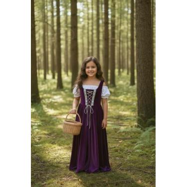 Imagem de Vestido Camponesa medieval roxo marinho com blusinha ciganinha - Princ