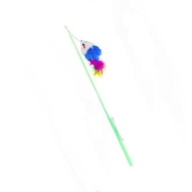 Imagem de Varinha para Gatos Interativa - Brinquedo com Rato, Penas e Sino | Estímulo Triplo para Seu Felino(Verde,1 Pc)