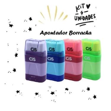 Imagem de Apontador Escolar 480 Com Borracha Cis Kit c/4 cores