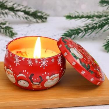 Imagem de 1 pote de doces com padrão de Papai Noel, decoração de atmosfera de Natal, lata de metal de vela, organizador de folha de flandres de Natal (estilo 6)