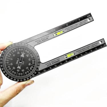 Imagem de Ferramenta localizadora de ângulo preto – transferidor rotativo de 360° com nível de bolha integrado – Medição de precisão para marcenaria, metalurgia e instalação de azulejos