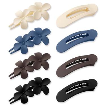 Imagem de 8 peças de grampos de cabelo planos para mulheres, 2 estilos foscos, presilhas planas multicoloridas, concórdia francesa para cabelos finos