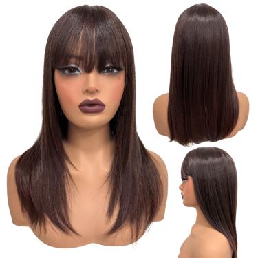 Imagem de Peruca lisa repicada com franja 45cm castanho claro T2/33