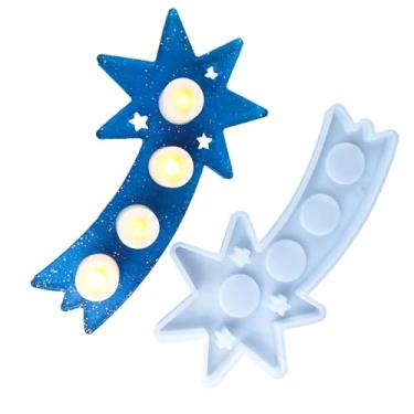 Imagem de Conjunto de moldes de resina de silicone, suporte de vela de luz de chá com design de estrela, estrela de cinco pontas com quatro furos, moldes de silicone de resina, molde de silicone para resina