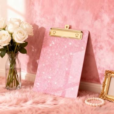 Imagem de Prancheta de glitter para sala de aula, placa de clipe de acrílico holográfico com clipe de metal dourado, suporte tamanho carta A4