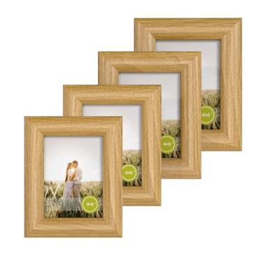 Imagem de iRahmen Conjunto de 4 porta-retratos de 10 x 15 cm, molduras de madeira de canto arredondado com vidro HD - tela de mesa ou suporte de parede (marrom escuro, 10 x 15)