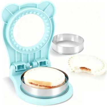 Imagem de Sanduicheira, cortador e selador em forma de círculo de bolso para café da manhã e lancheiras, azul claro, 9 cm