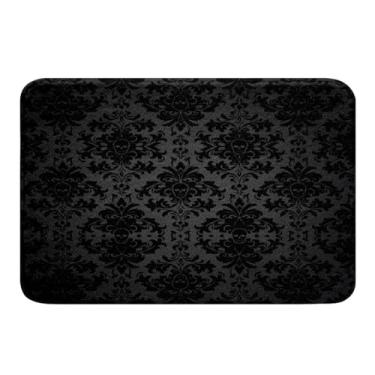 Imagem de Feelyou Tapetes de banheiro preto damasco 50,8 x 81,3 cm para crianças, vintage, floral, para banheira, para meninos e meninas, adolescentes, antigo, vitoriano, barroco, para banheiro, esqueleto de