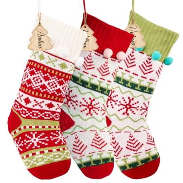 Imagem de Meias de Natal personalizadas de tricô bordado clássico ornamento familiar grande lareira meias decoração de casa árvore de Natal pendurada festa de férias para crianças sacos de presente de doces