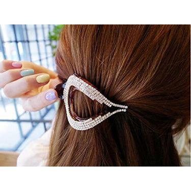 Imagem de Suoirblss prendedor de cabelo para meninas, elegante, com abertura lateral grossa, grampo de cabelo, grampo grande e chique de strass, clipe de garra para cabelo grosso, Marrom