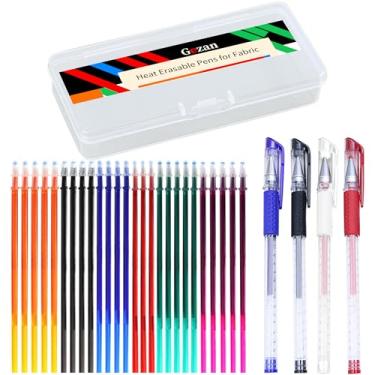 Imagem de Gezan Canetas de marcação de tecido apagáveis por calor para costura e acolchoamento, marcadores de tecido para costura com 3 canetas + 30 refis de material de bordado acolchoado acessórios de costura