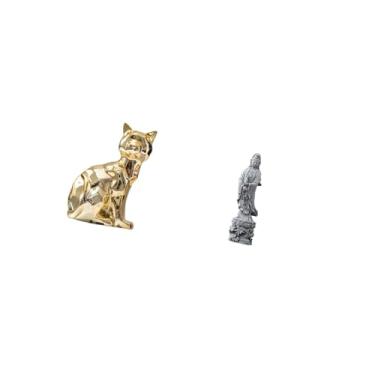 Imagem de Fenteer Estatueta de Gato, Escultura de Animal, Artesanato, Ornamento para Lareira E Pedra Guan Yin, Peça Colecionável, Decoração Budista Chinesa Feng Shui Pa