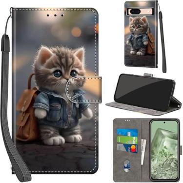 Imagem de Capa carteira para Google Pixel 8A, com [3 compartimentos para cartão], fecho magnético com suporte, capa flip protetora à prova de choque, gato