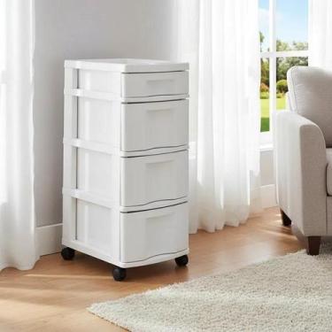 Imagem de Gaveteiro Organizador Plástico Branco 4 Gavetas com Rodinhas  3 Grande