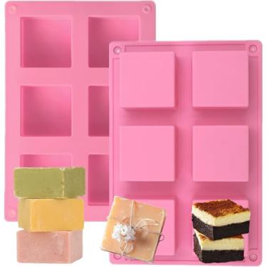 Imagem de shypeg Moldes quadrados de sabão de silicone, 2 pacotes, 6 cavidades, molde pequeno para assar, cupcake, cheesecake, pão de milho, muffin, bolo de esponja, fundição de resina epóxi, porta-copos de