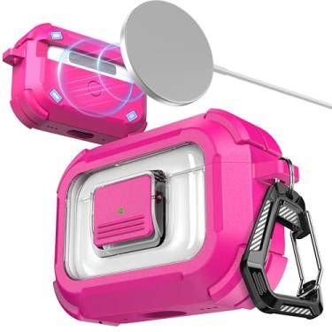 Imagem de RFUNGUANGO Capa protetora compatível com AirPods Pro 3ª geração com kit de limpeza, compatível com Magsafe, trava automática magnética para iPod Pro (cabo USB-C/Lightning) - vermelho rosa