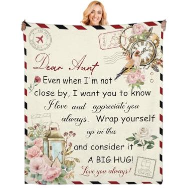 Imagem de Riletese Cobertor de tia com flores e estampa de letras, presentes de tia para aniversário, Natal, Dia de Ação de Graças, presentes para tias de sobrinhas e sobrinhos, cobertor macio 127 x 152 cm