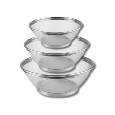 Imagem de Kit 3 Cesta Cesto Escorredor Inox 22cm 25cm 28cm Para Lavar Cozinhar Alimentos A Vapor Arroz Legumes Massas Frutas (KIT 3 COMPLETO 22CM+25CM+28CM)