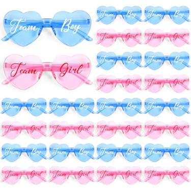 Imagem de 24 peças de óculos de sol reveladores de gênero em forma de coração, sem moldura, para menino/menino, decoração para chá de bebê, Azul + rosa, Medium